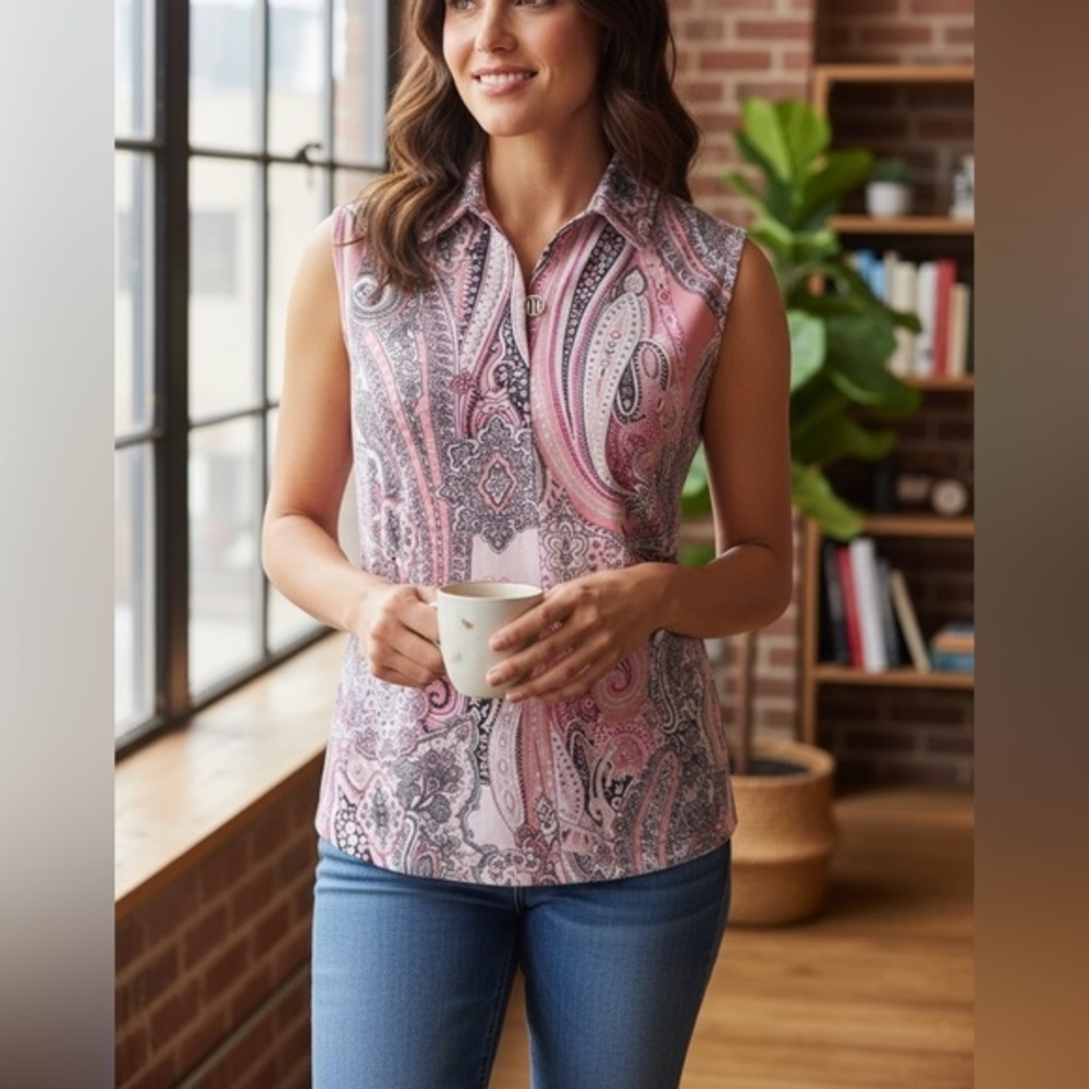 Tommy Hilfiger Pink Paisley Sleeveless blouse size Small